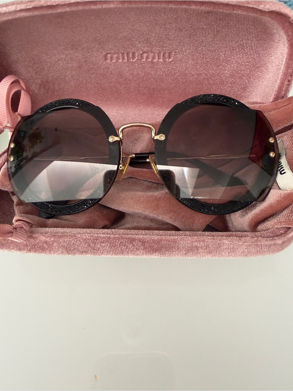 Miu Miu Black Acetate SMU 08R Gradient Round Sunglasses